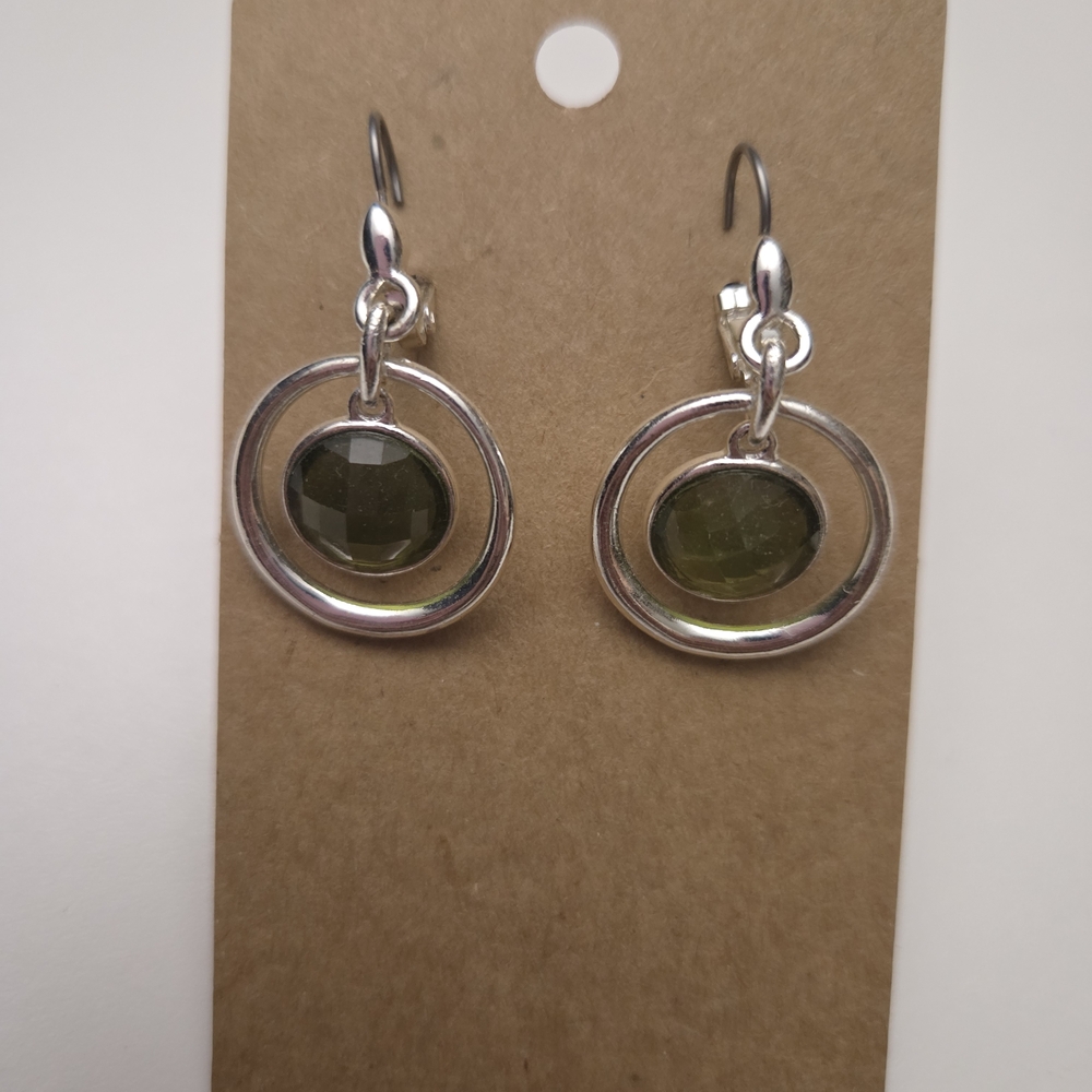 New! Elegant Silver and Green Earrings